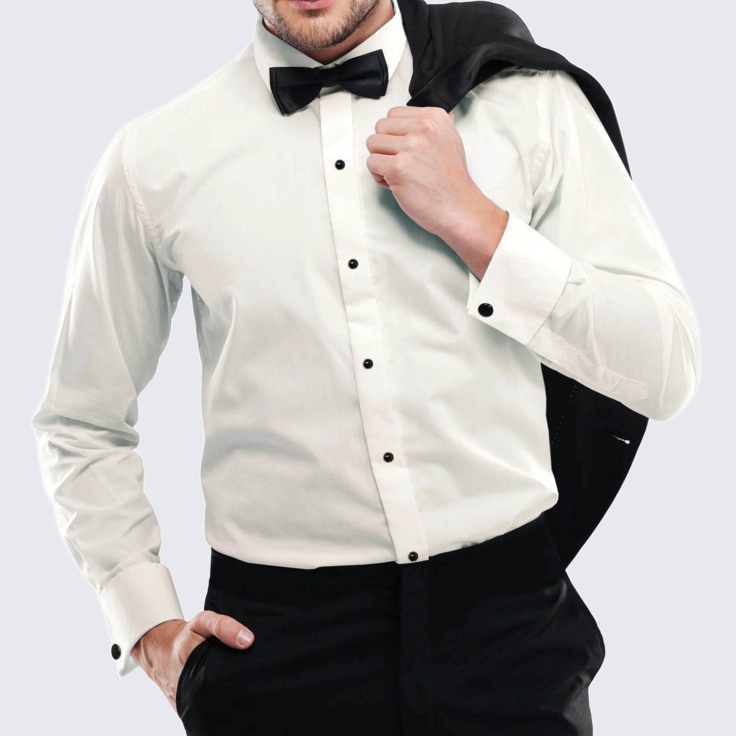 Ivory Modern Fit Microfiber Dress Shirt with Plain Front and Barrel Cuffs