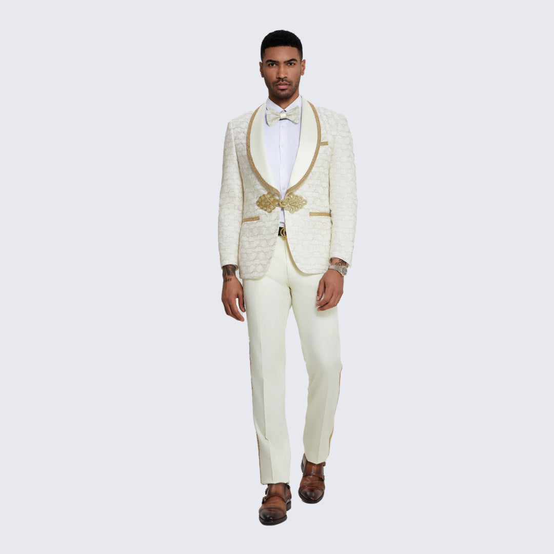 Ivory Tuxedo with Gold Textured Swirl Pattern - Wedding - Prom