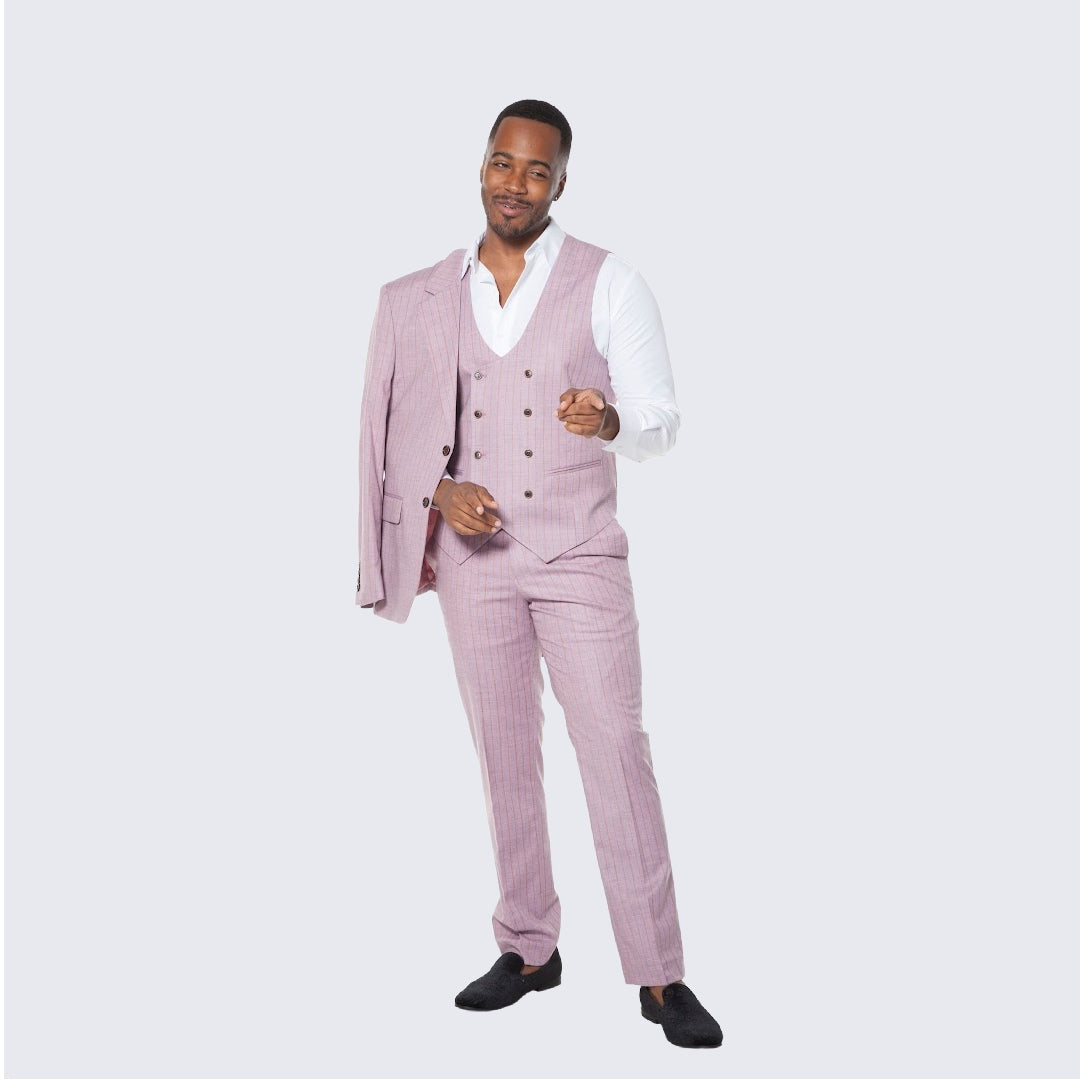 [DISCOUNTED] Dusty Rose Suit with Pinstripes Three Piece Set - Limited Sizes