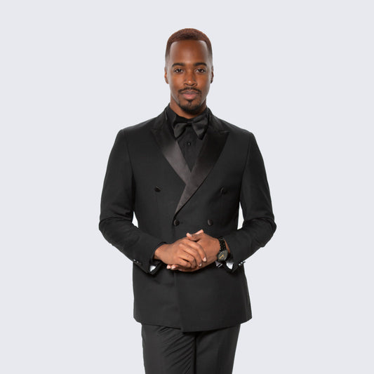 [DISCOUNTED] Black Double Breasted Slim Fit Tuxedo Peak Lapel - Limited Sizes